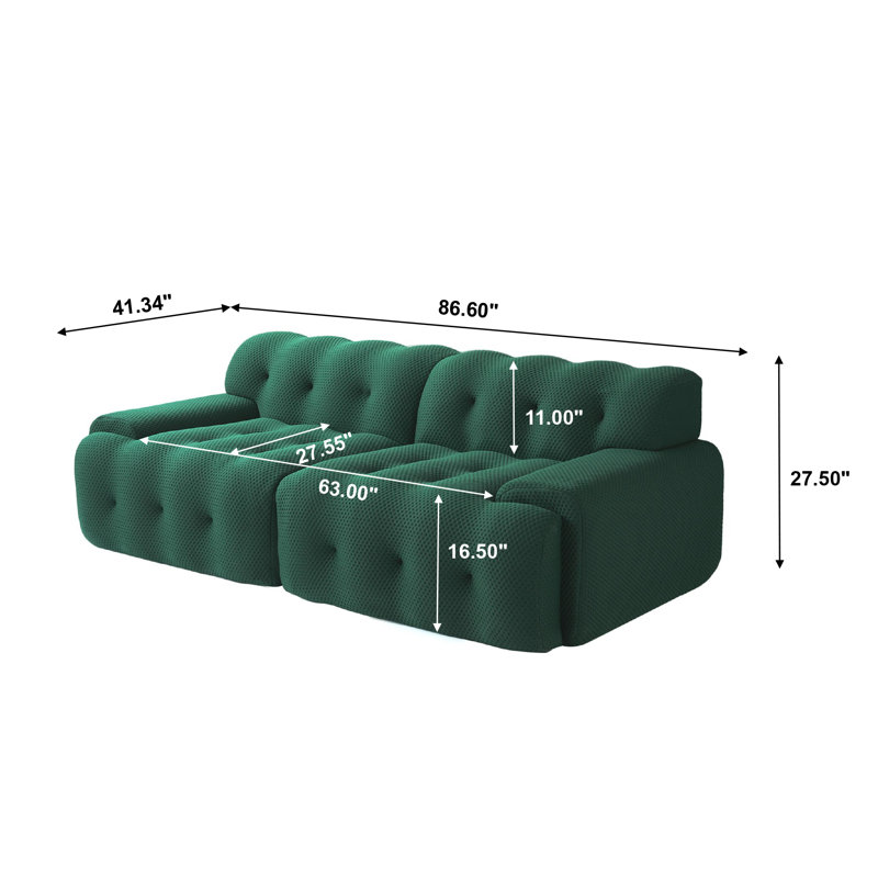 Boneless Bierce Modular Sofa, Green, 27.5”H x 86.6”W x 41.34”D