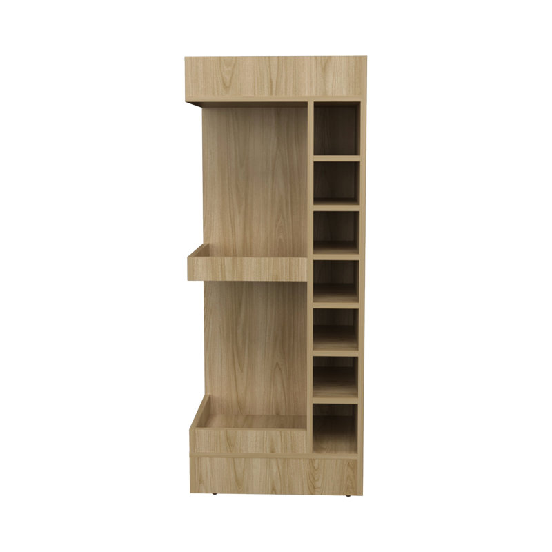 Armoire de bar moderne 46 po - chêne avec 14 bouteilles de vin et espace de rangement tendance, Chêne