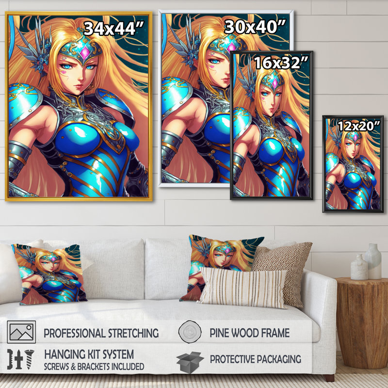 «Eckhold», la reine de l'anime bleue sur toile II, H 32 po x l 16 po x P 1 po, Cadre flottant noir