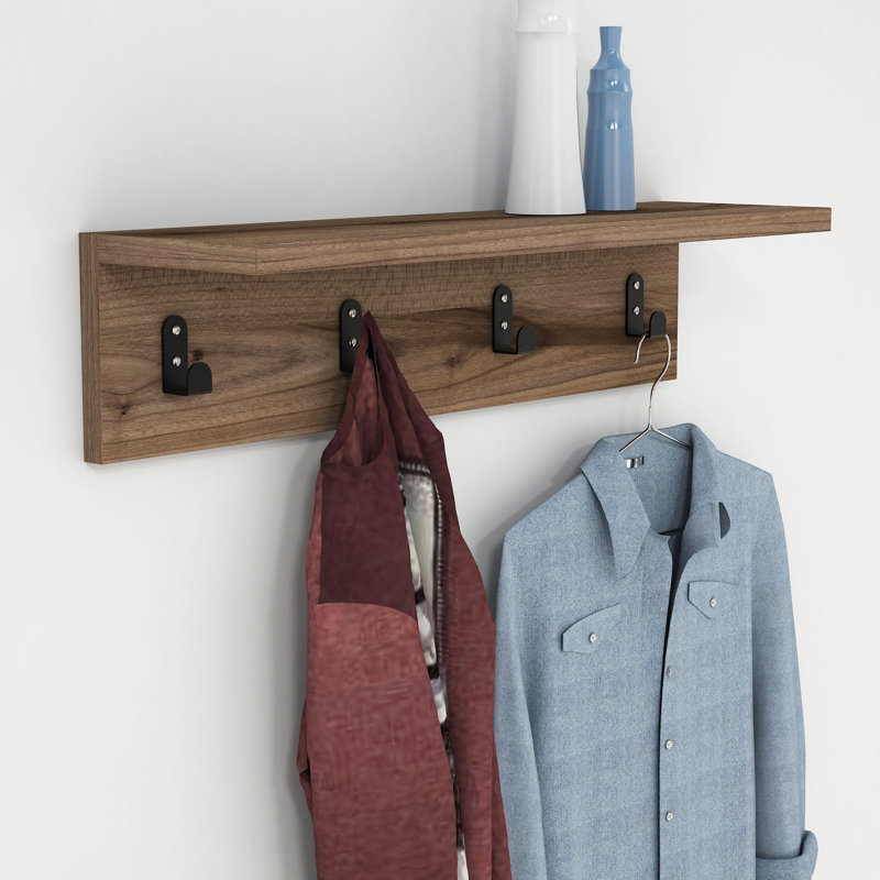 Accent Shelf with Hooks, Walnut