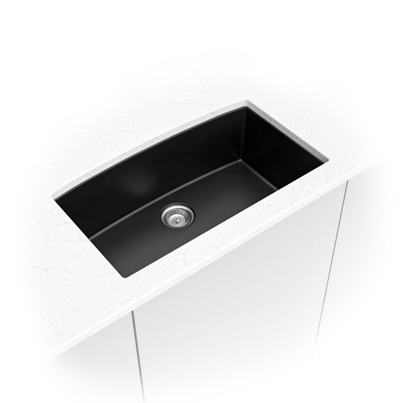 32 in. x 19 in. Quartz Undermount Single Bowl Kitchen Sink, Black