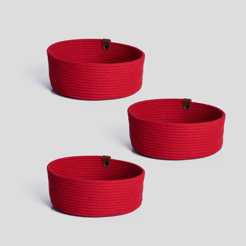 Handmade Cotton Basket Set (3 Pieces), Red Color, 7.9 x 7.9 x 3.1 Inches | 100% Cotton Jute Rope, Perfect for Desk Organization & Home Décor | Stylish Storage Solution for All Your Needs