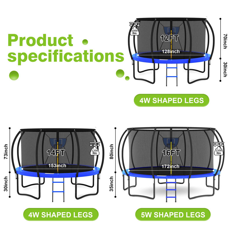 Trampoline ronde GVDV de 3,66 m (12 pi) avec filet de sécurité, panier de basketball, arroseur et lumières DEL pour les jeux extérieurs des enfants.