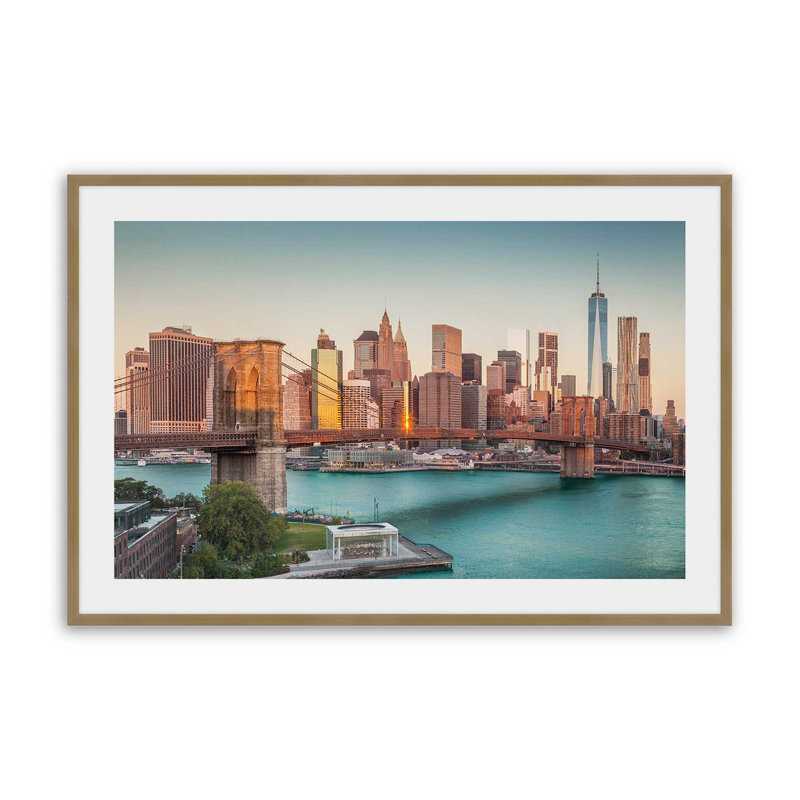 Iconic Manhattan Bridge Print, 12.25" H x 15.25" W, Brushed Gold