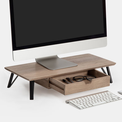 Lameek Wood Monitor Stand With Drawer