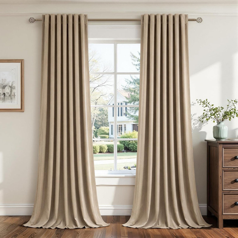 Aikens Velvet 100% Blackout Thermal Curtain Panel, 52" W x 96" L, Taupe