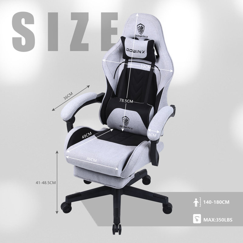 Light Grey Fabric Gaming Chair with Footrest and Massage Support