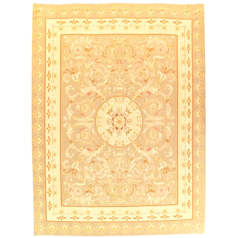 French Aubusson Wool Oriental Area Rug in Ivory