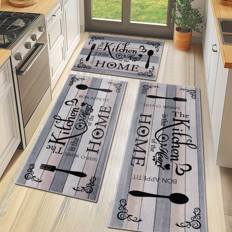 Machine Washable Non-Slip Kitchen Mat, Gray/Black
