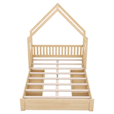 Grand lit en bois spacieux avec tiroirs de rangement, style rustique pour la maison