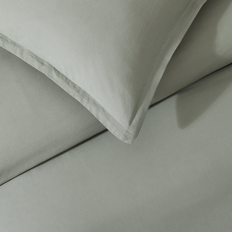 Standard Cotton-European Linen Duvet Cover Set, King Duvet Cover + 2 King Shams, Sage