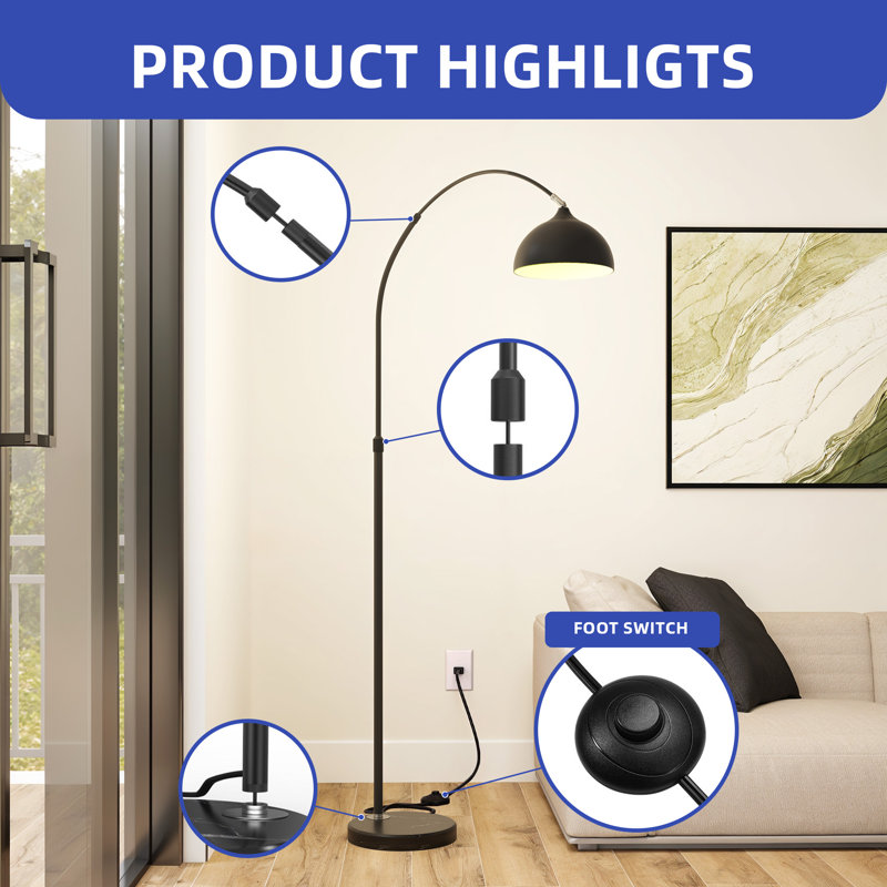 Adjustable Marble Base Floor Lamp with Foot Switch, Matte Black