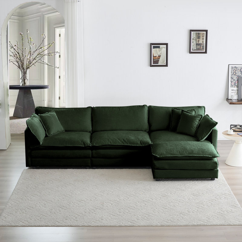 Canapé modulaire surdimensionné en forme de L avec repose-pieds réversible Free Combination Comfy Upholstery, Vert