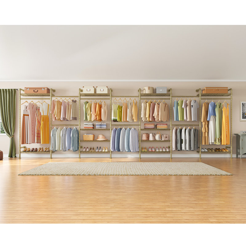 Timate U3 Expandable 10'10"-12'3" Wall Mounted Clothes Rack, Pipe Closet Garment Rack, Gold