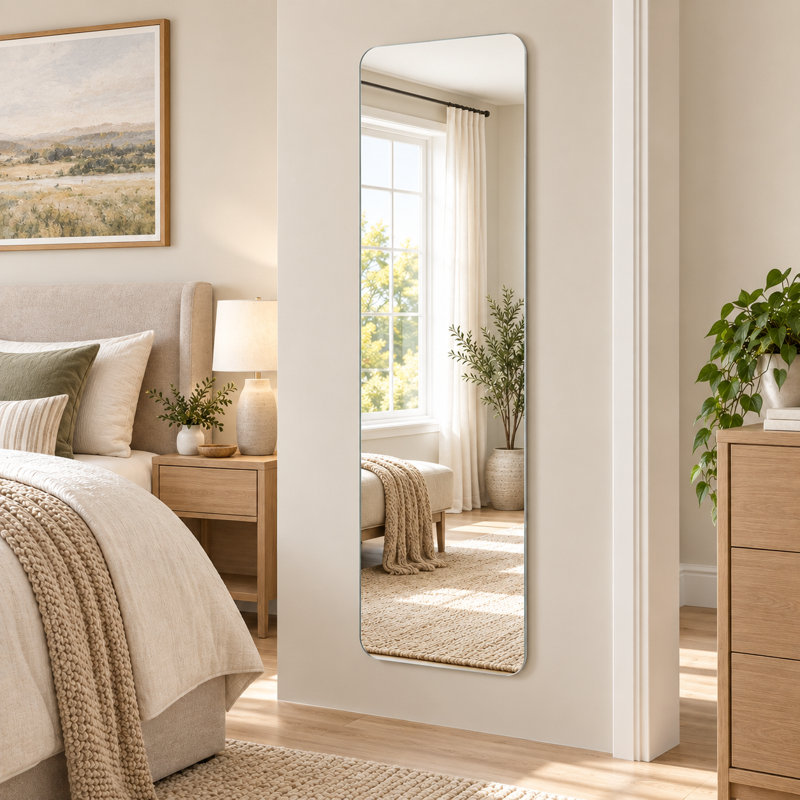 Miroir mural mince pleine longueur sans cadre de 56 po x 15 po avec verre argenté HD de 5 mm et dos de sécurité incassable