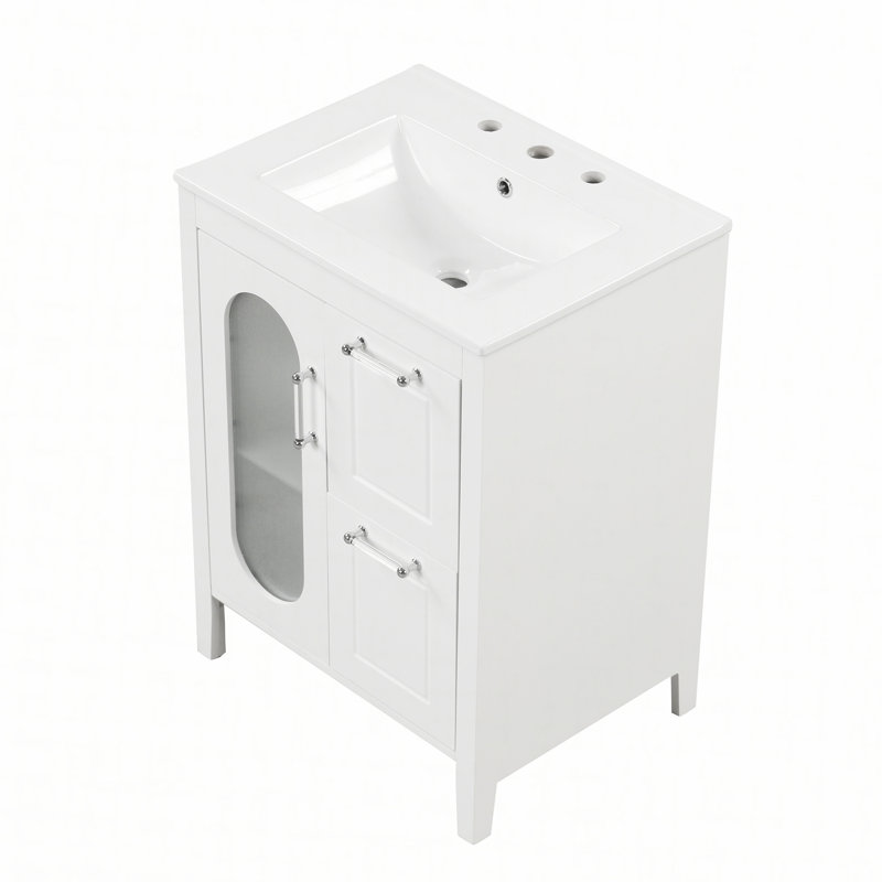 Meuble-lavabo 24 po avec lavabo, meuble-lavabo avec deux tiroirs et porte, tablette réglable, panneau de fibres à densité moyenne 24 po