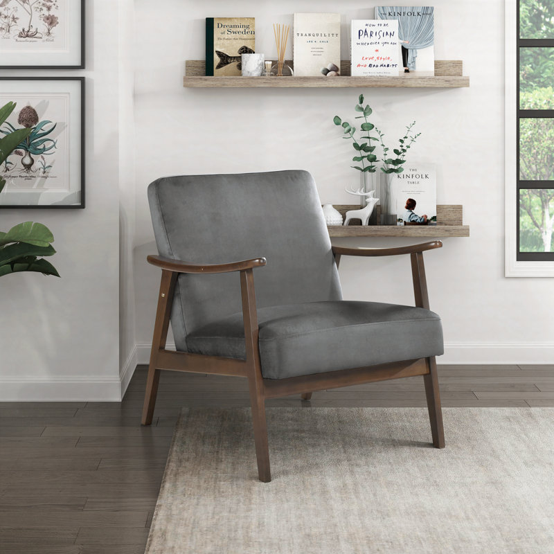 Luxe 26" Mid-Century Accent Chair with Velvet Fabric Upholstery, Solid Rubberwood Frame, High-Resiliency Foam Cushions