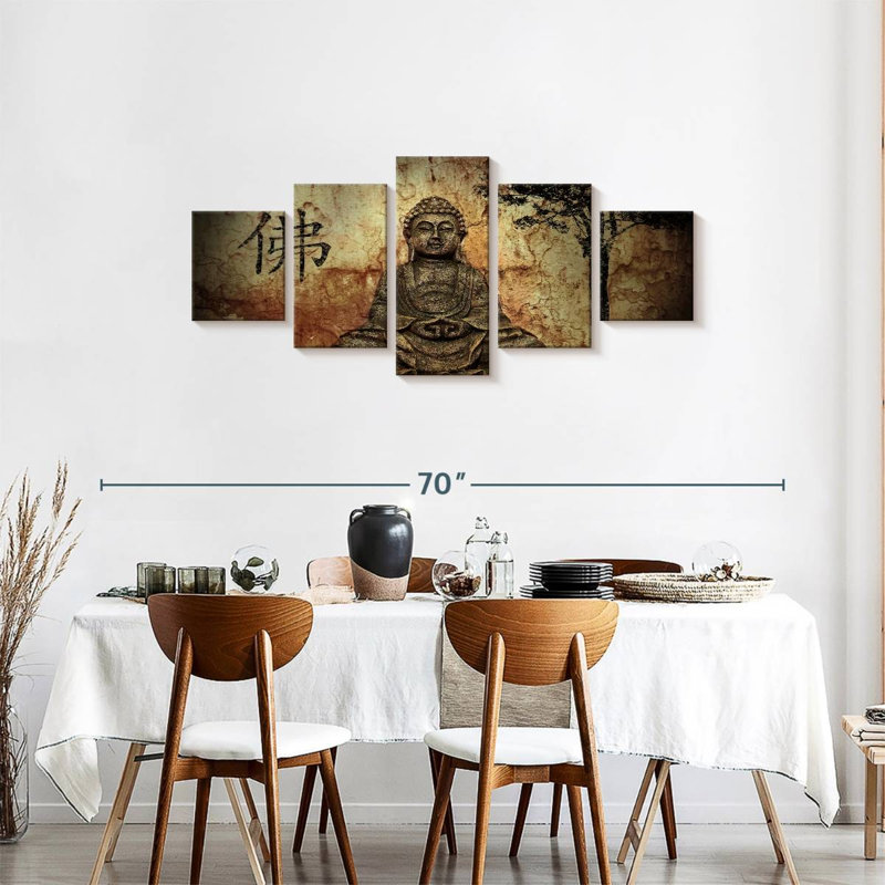 Ensemble de 5 pièces Bouddha, H 55 po x l 24 po x P 1,25 po