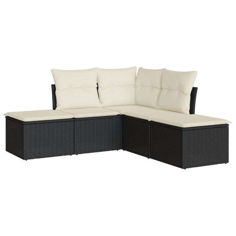 Ensemble de canapé de patio 5 pièces avec coussins en rotin noir pour l'extérieur