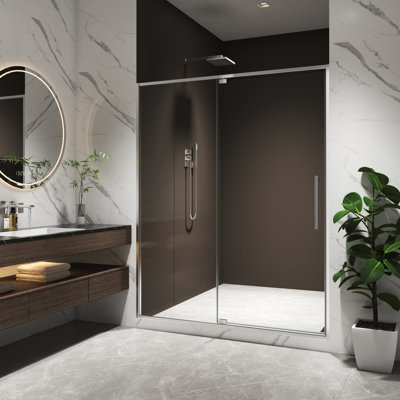 5/16" Tempered Glass 50 - 54"W X 74"H Pivot Shower Door Brushed Nickel Open Outside 105 Degree Loop 304 Stainless Steel Hardware Simple Setup 4" Adjustment Leakage Magnetic Seal Soft Close For