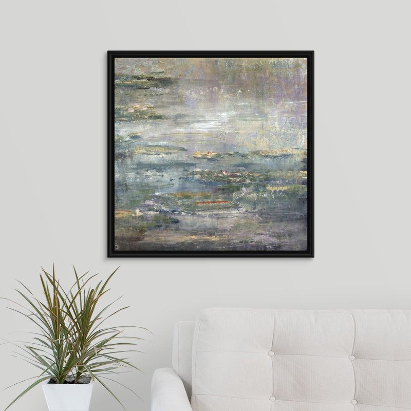 «Twilight Lilies II», peinture sur toile, Cadre flottant noir, H 31,7 po x l 31,7 po x P 1,75 po
