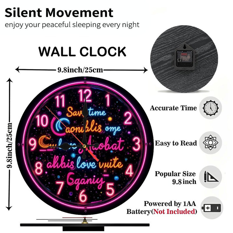 Neon Clock Wall Art Home Decor