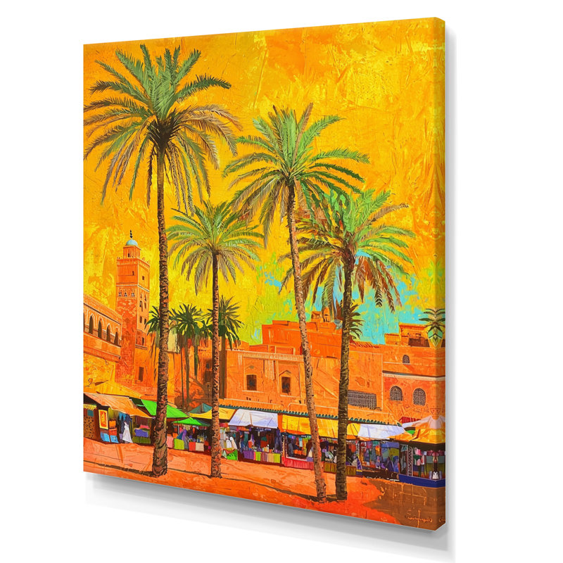 Désert, oasis, art marocain, paysage, H 20 po x l 12 po, Toile tendue, Ne s’applique pas