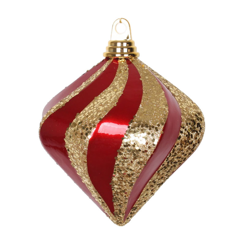 Ornement en forme de diamant, Rouge / doré, H 6 po x l 6 po x P 6 po