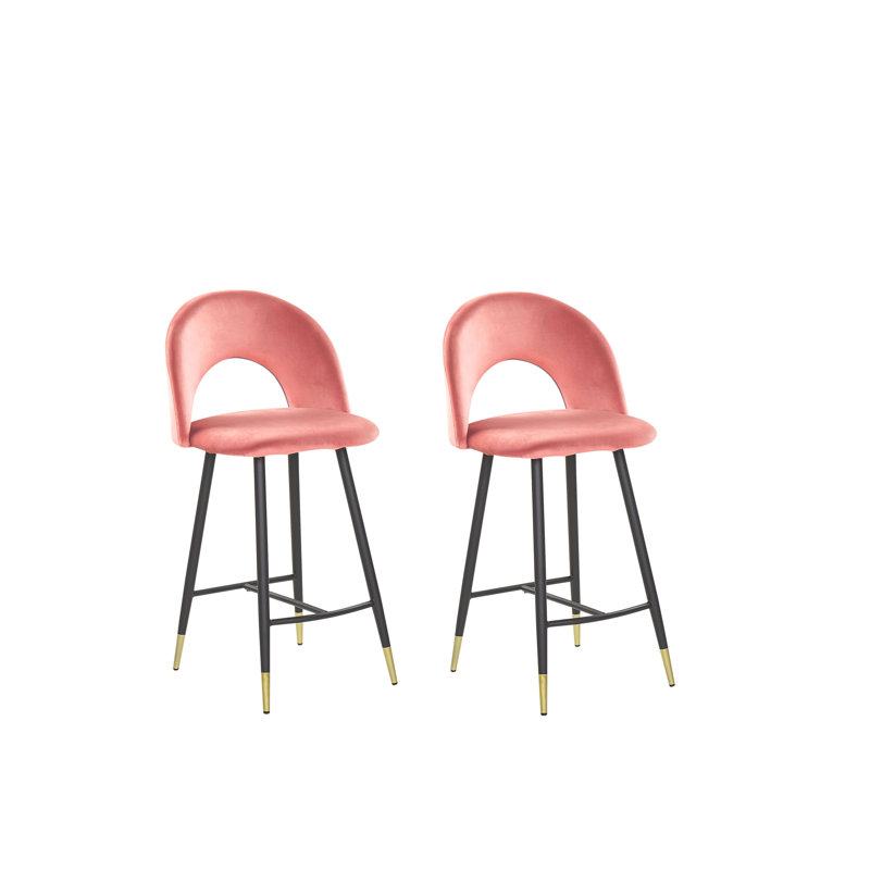 Aubin Upholstered Counter Stool with Metal Frame, Pink