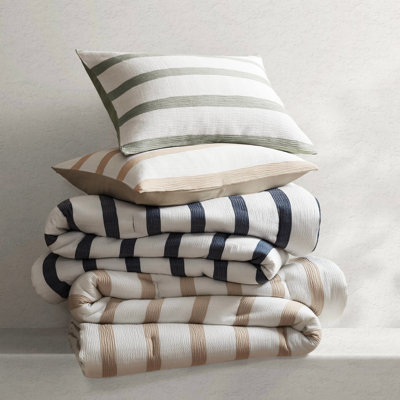 3 - Piece Sage Dyed King/ King Comforter With Style, All Season Warmth, Soft Microfiber Reverse, Standard, Machine Washable 3 -Dyed Striped Softly Crinkled Texture, All Comfort, Standard 100 ,