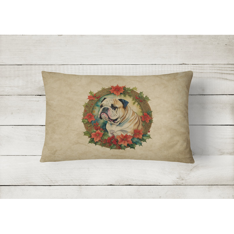 Coussin lombaire d’intérieur/d’extérieur carré neutre de noël, 12 po x 16 po, Bulldog, Forme rectangulaire