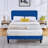 Full Platform Bed Frame with Velvet Upholstered Headboard and Wooden Slats Support, Mattress Foundation/No Box Spring Needed-950660877-950660876