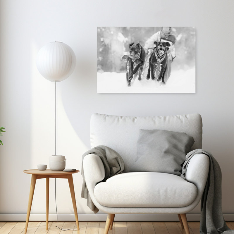Intense Sled Dog Race Abstract Contemporary Dog Winter Landscape Wall Art Print 1 Piece Wrapped Canvas Wall Art