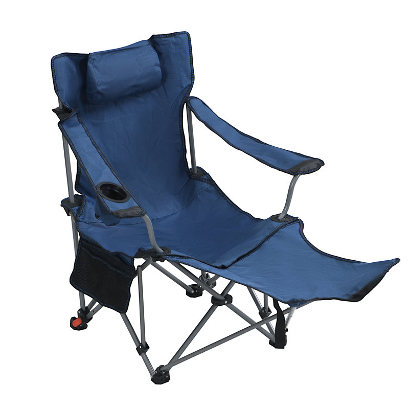 Dark Blue Adjustable Reclining Camping Chair, Folding, Portable, Cup Holder, Side Pockets, Carry Bag, Structure For Hiking And Barbecues Portable Folding Outdoor Three - Level Reclining, Comfortable