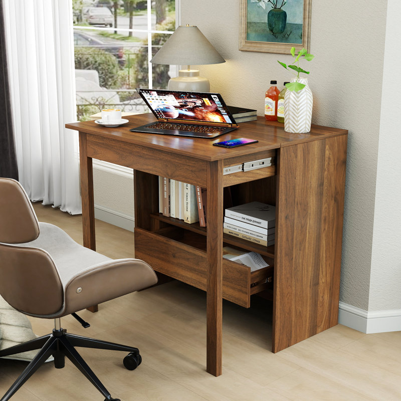 Bureau d'écriture pliable convertible Nook avec tiroirs et rangement pour bibliothèque