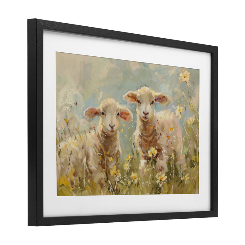 «Spring Lambs in Meadow», reproduction encadrée sous verre, design par LSR Design Studio, H 17 po x l 23 po