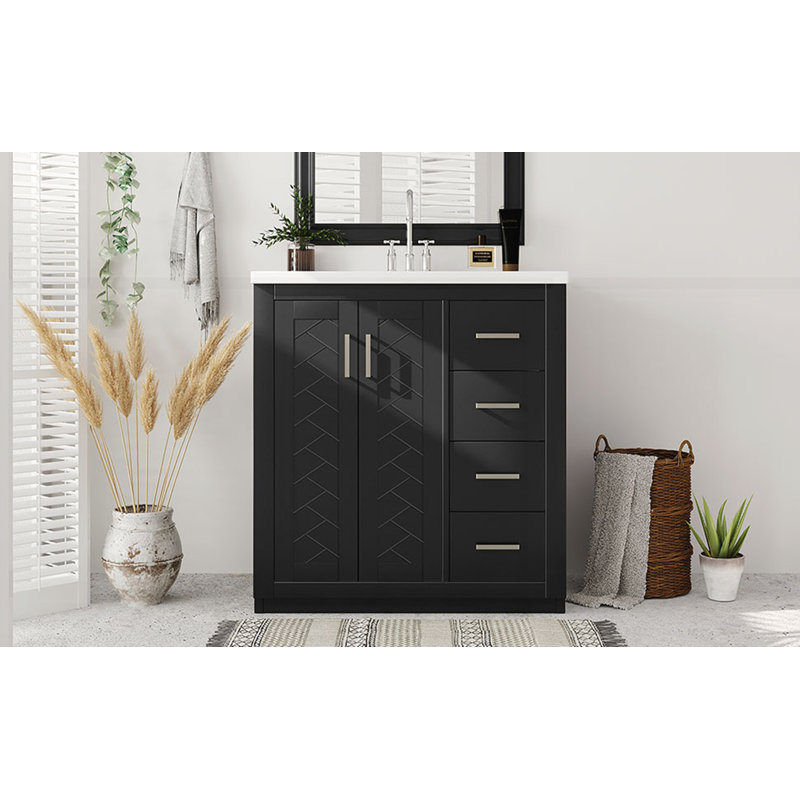 Meuble-lavabo 30 po avec lavabo en céramique, Noir