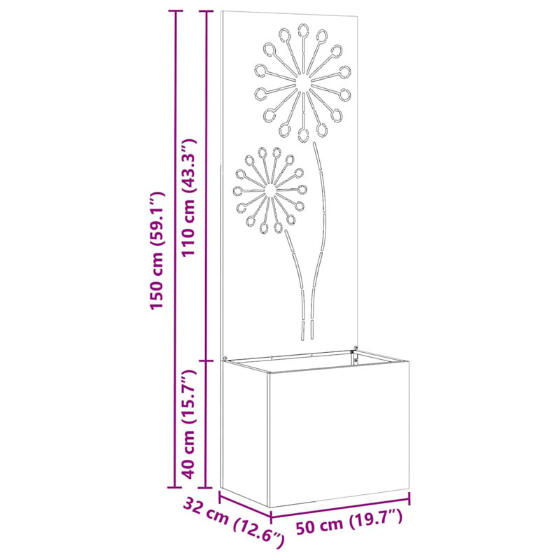 Planter Box, Black, 140cm H x 50cm W x 50cm D
