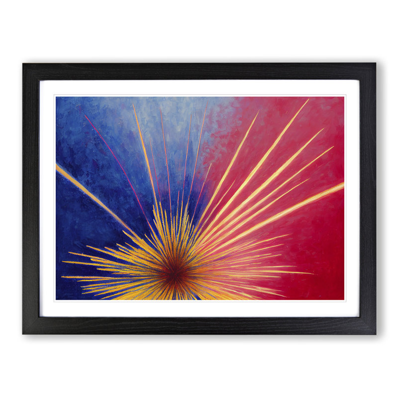Fantastic Fireworks Abstract - Single Picture Frame Print, Black, 46cm H x 64cm W x 2cm D