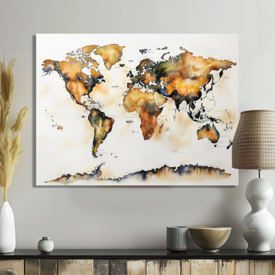 «World Map Watercolors II», art mural moderne, impression sur métal
