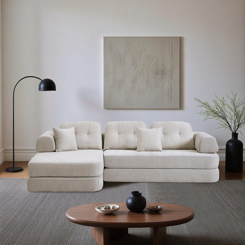 Canapé modulaire à assise profonde de 104 po avec méridienne, mousse à mémoire de forme chenille, conception modulaire, aucun assemblage requis