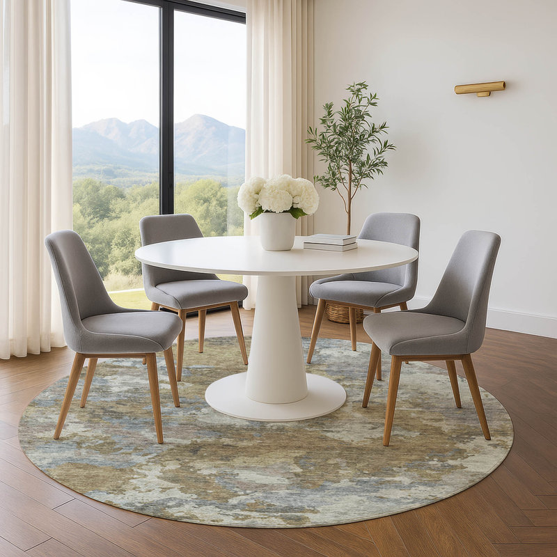 Premium Machine Washable Pinkston Abstract Rug, Round 8'