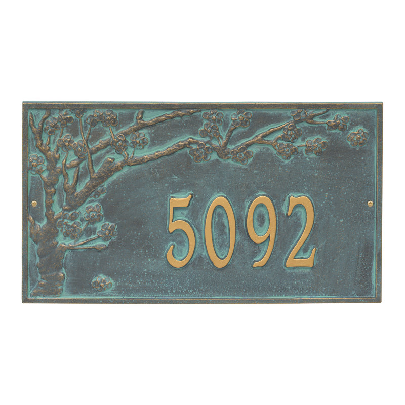 Plaque d'adresse murale 1 ligne Spring Blossom, Bronze, vert-de-gris, Oui