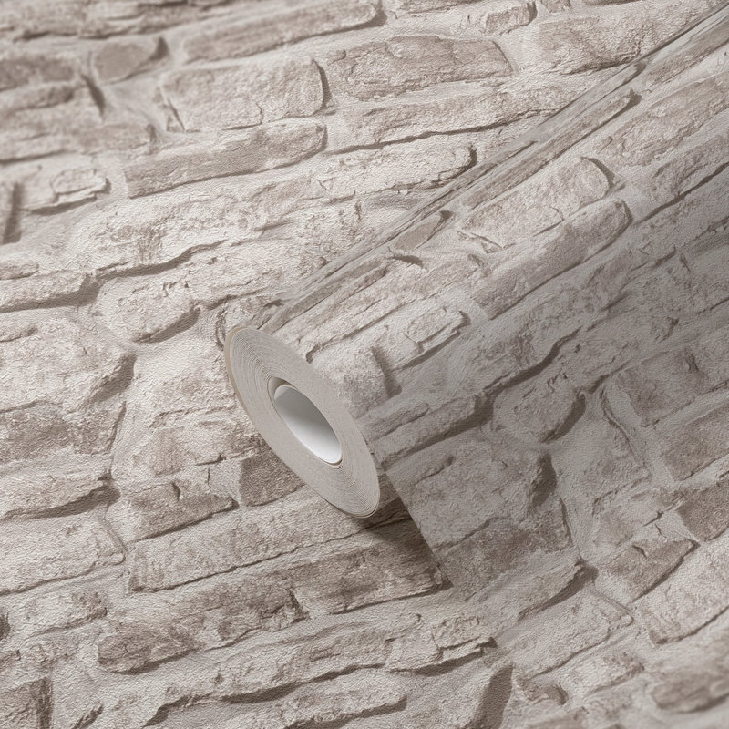 Bricks and More Collection Rustic Stone Wall Wallpaper Roll, Beige
