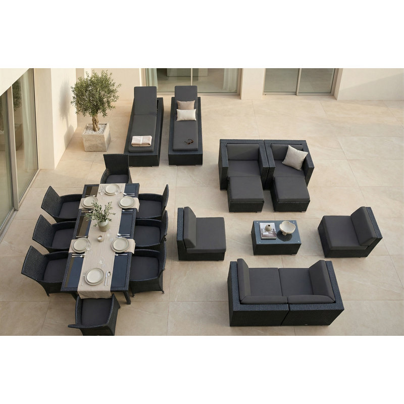 Ensemble de conversation en osier Pavior, Super acrylique gris, Noir