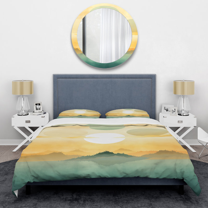 Ensemble de housse de couette vert et jaune, Housse de couette pour très grand lit et 2 très 