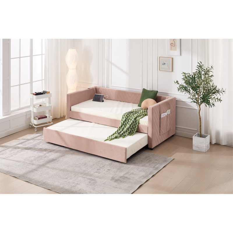 Lit de jour rembourré avec couchette, Pink