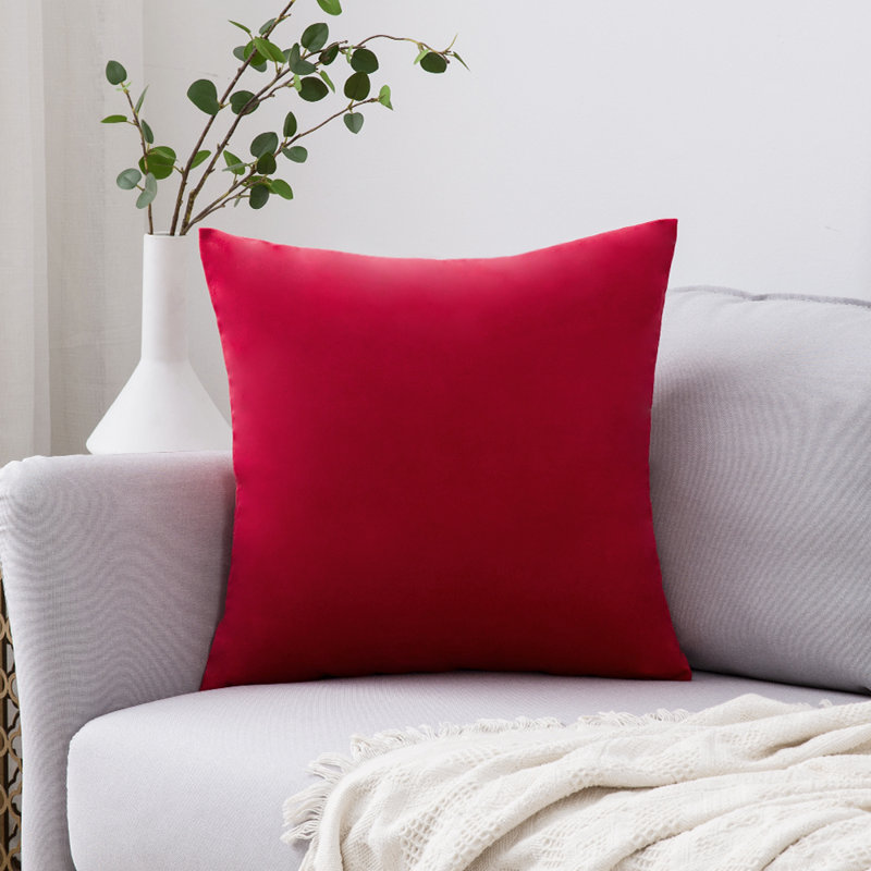 Housse et oreiller carré en velours, Rouge, 16 po x 16 po, Housse de coussin seulement - sans coussin