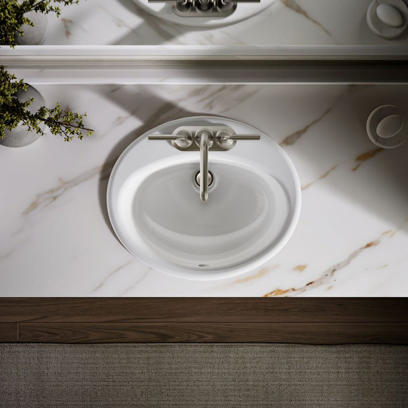 Farmington Metal Oval Drop-In Bathroom Sink with Overflow, White, 4" Center
