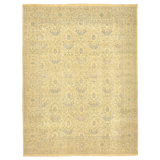 Yellow Traditional Wool Silk Blend Rug - 9' x 12'